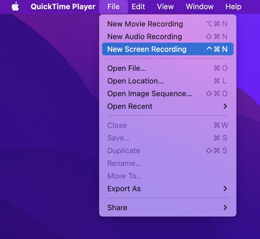 New Screen Recording in QuickTime Player on Mac