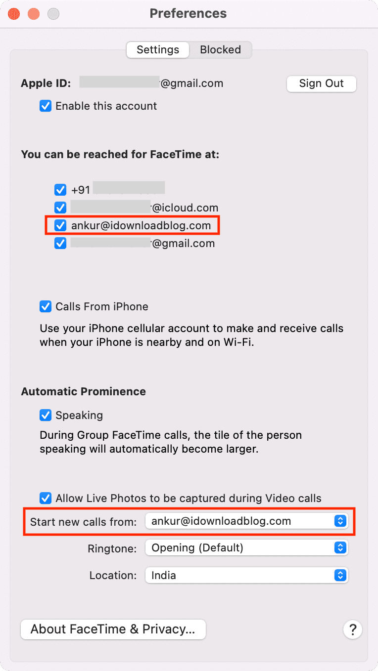 New email added to FaceTime on Mac