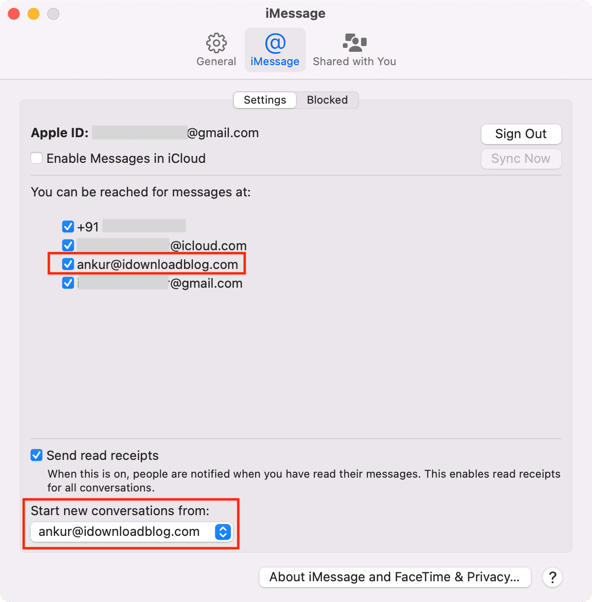 New email added to iMessage on Mac