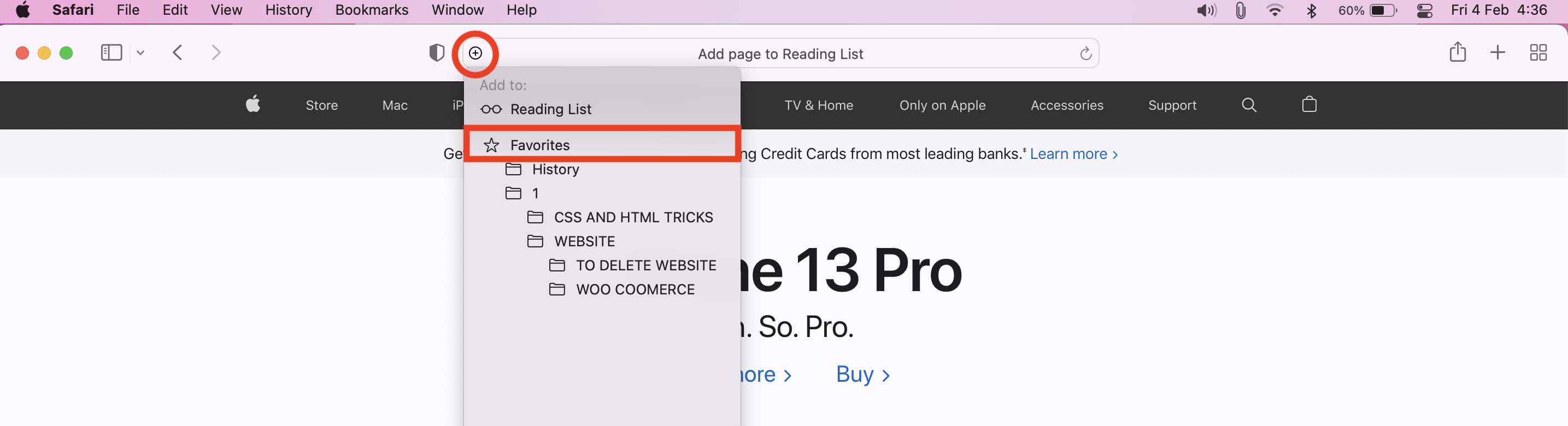 One-step Favorites add button in Safari on Mac
