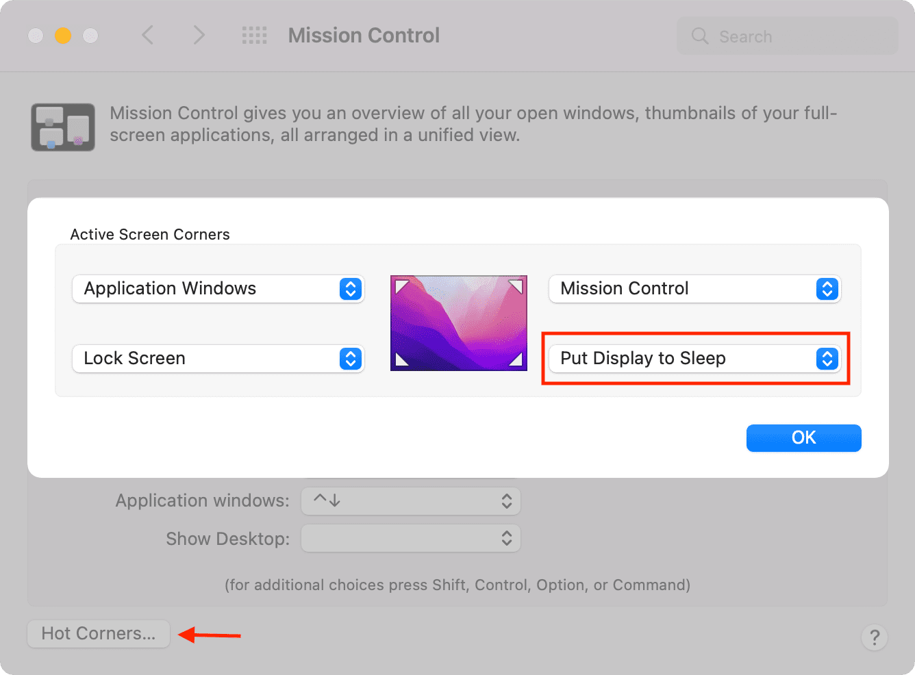 Put display to sleep on MacBook using Hot Corner