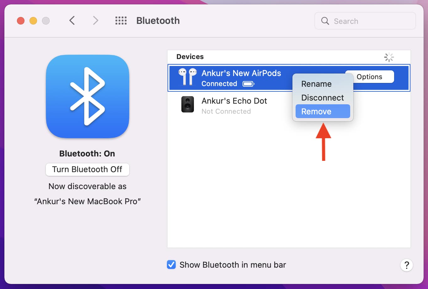 Remove AirPods from Mac to unpair it