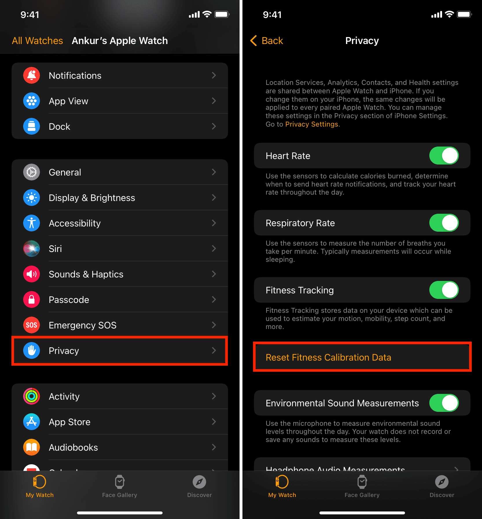Reset Fitness Calibration Data for Apple Watch