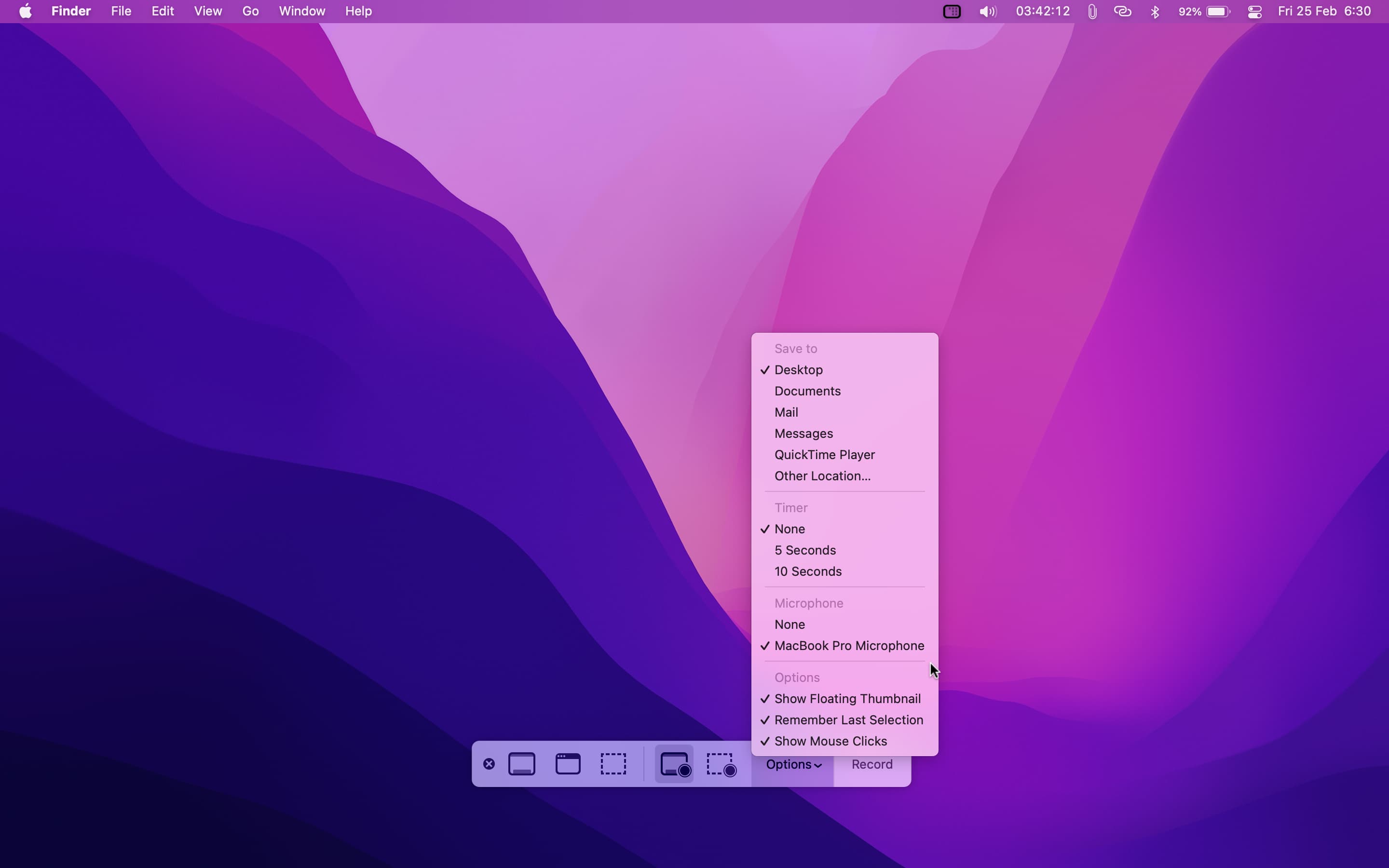 Screen Recording options on Mac