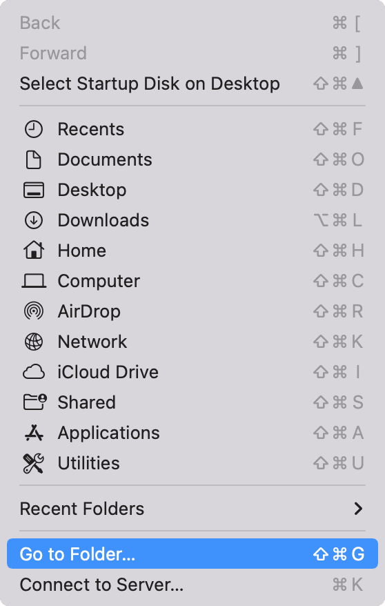 Screenshot of menu on Mac