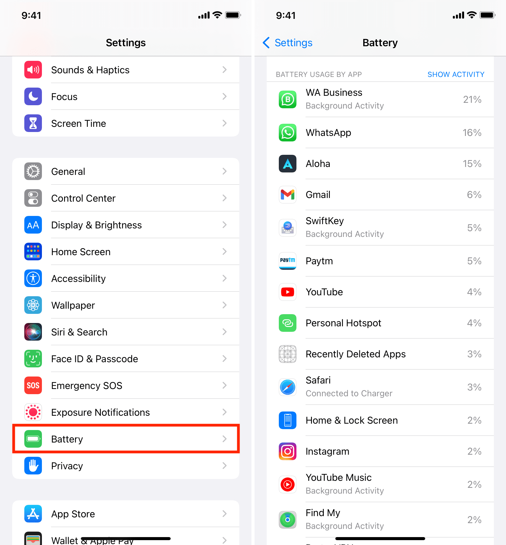 See battery percentage used by iPhone apps