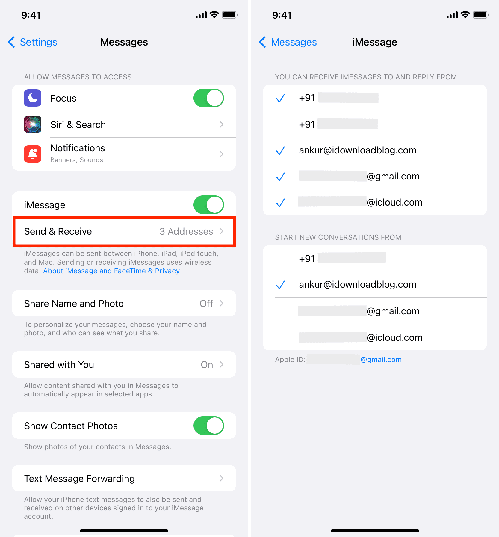 Send and Receive iMessage Settings on iPhone
