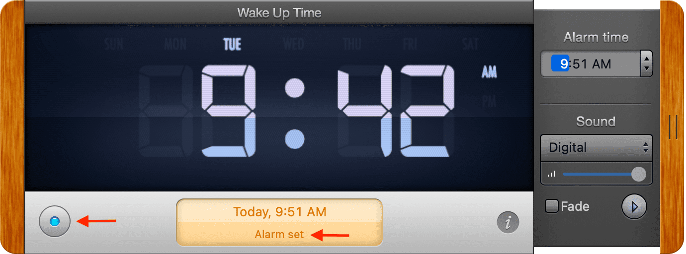 Set alarm on Mac using Wake Up Time app