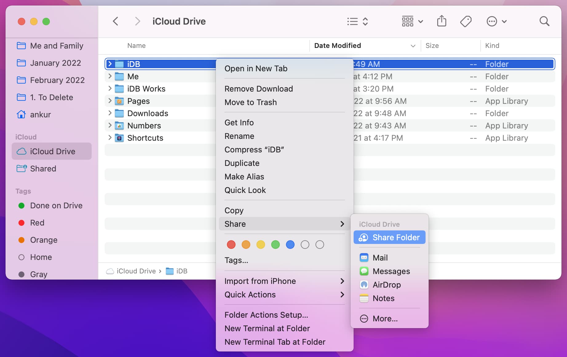 Share iCloud Folder using Finder on Mac