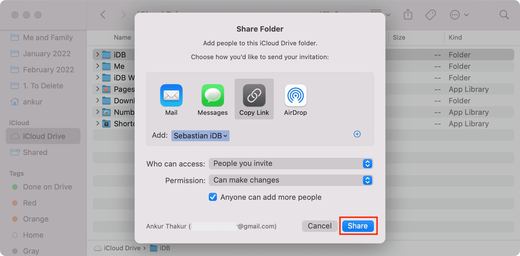 Share iCloud folder from Mac