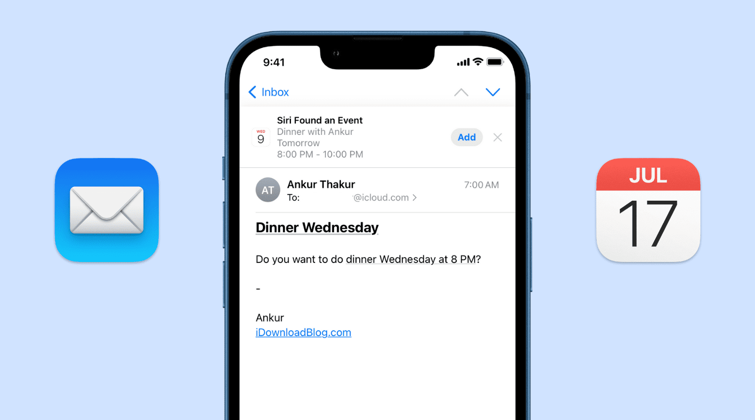 Suggested events in Apple Mail and Calendar apps