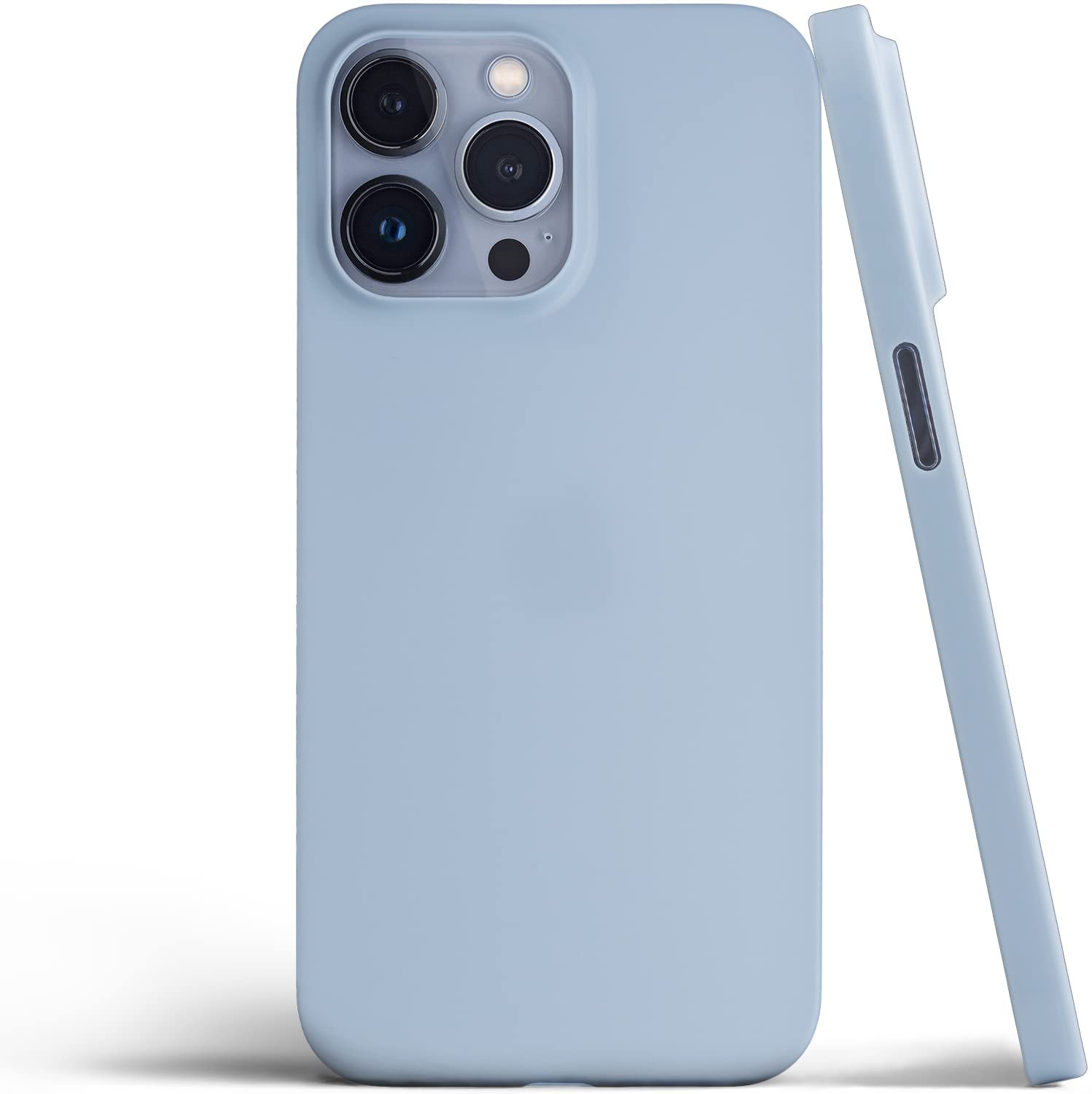 Totallee's marketing image showcasing its Sierra Blue smartphone case on Sierra Blue iPhone 13 Pro, back and profile views