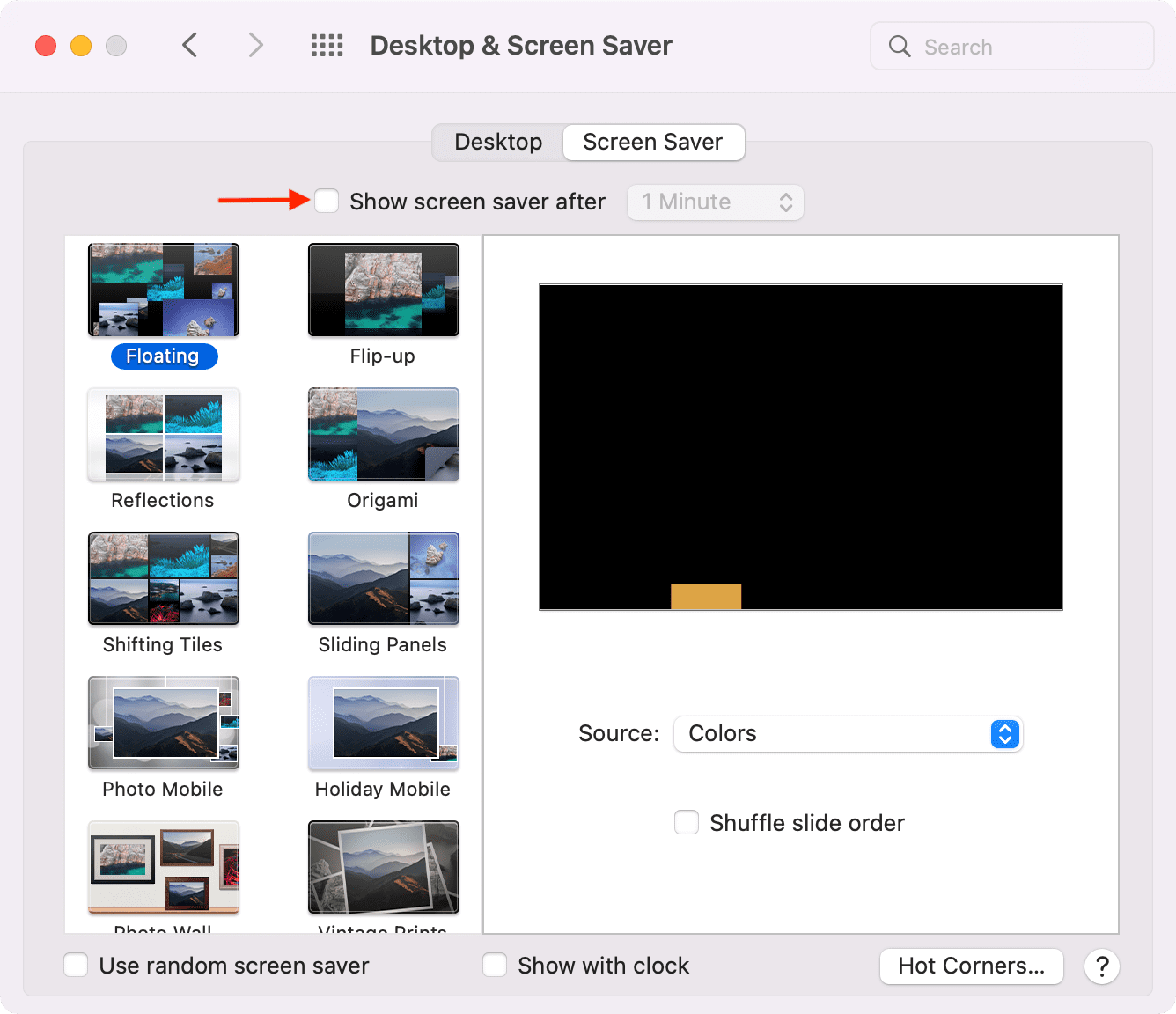 Turn off Screen Saver on MacBook to consume less battery