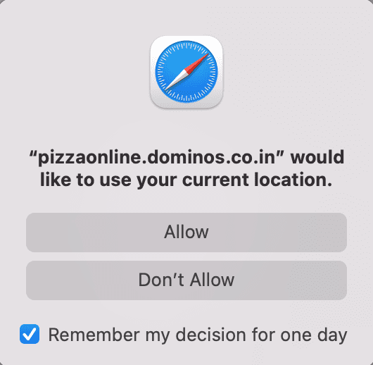 Website asking location in Safari on Mac