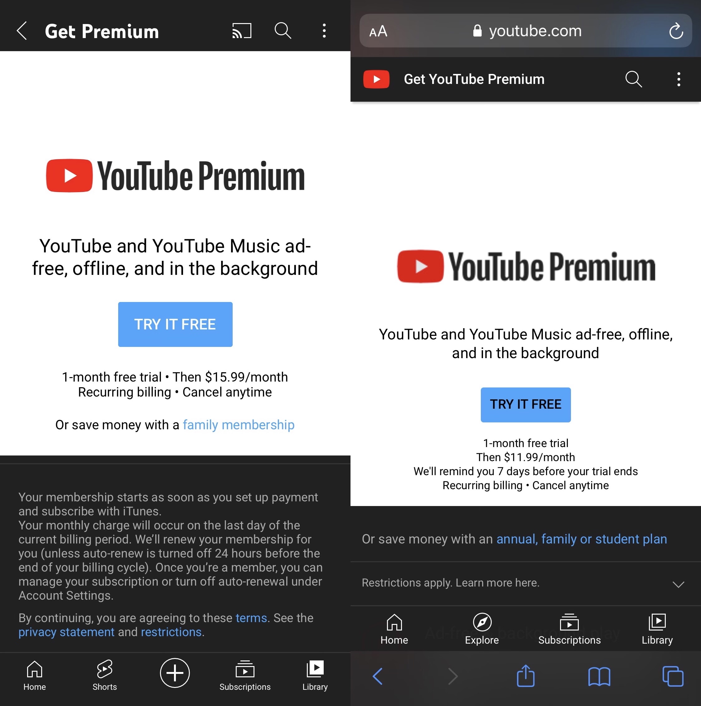 Premium price youtube YouTube Premium