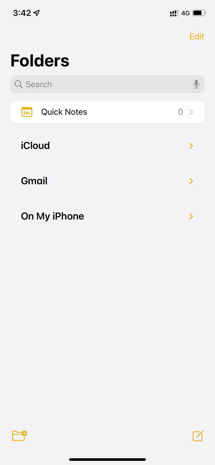 iCloud, Gmail, On My iPhone Notes accounts
