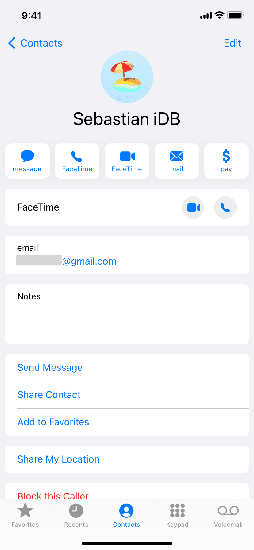 iMessage email for a contact