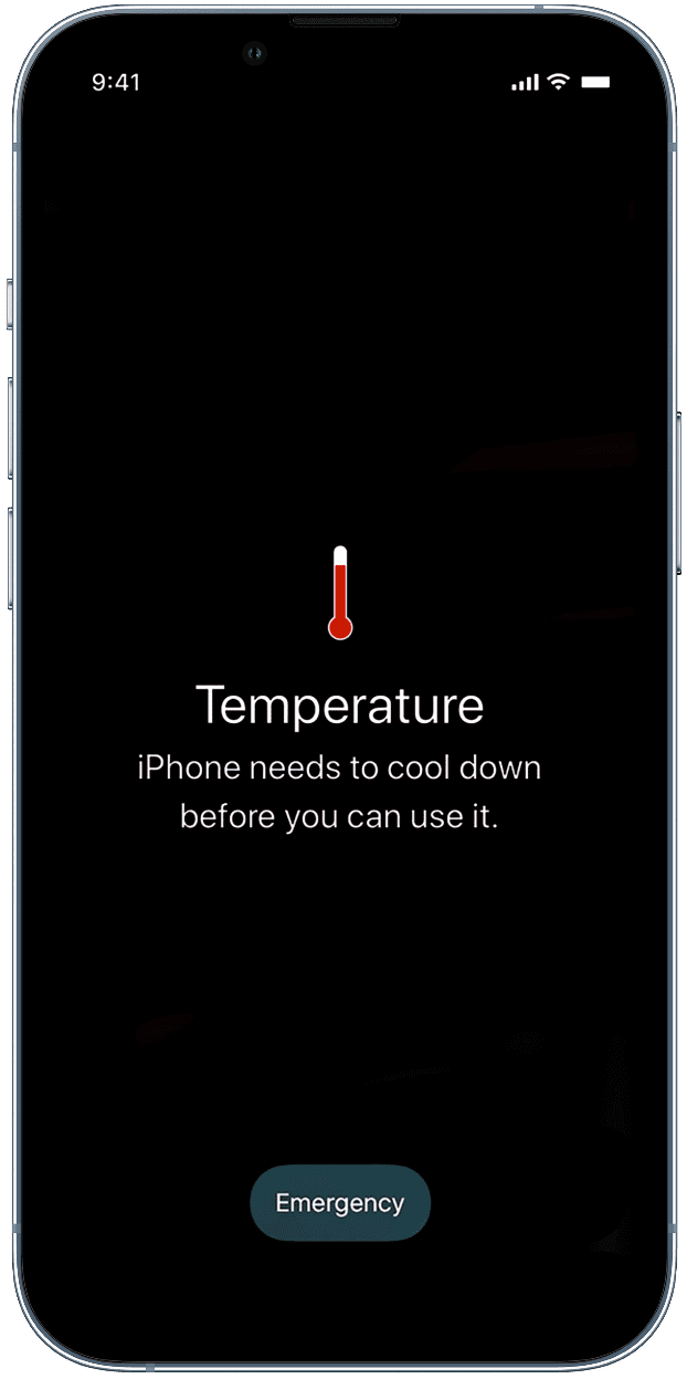 iPhone Temperaturwarnung auf dem Bildschirm