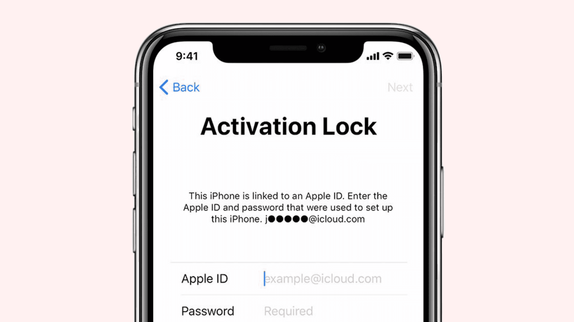 Activation Lock screen on iPhone