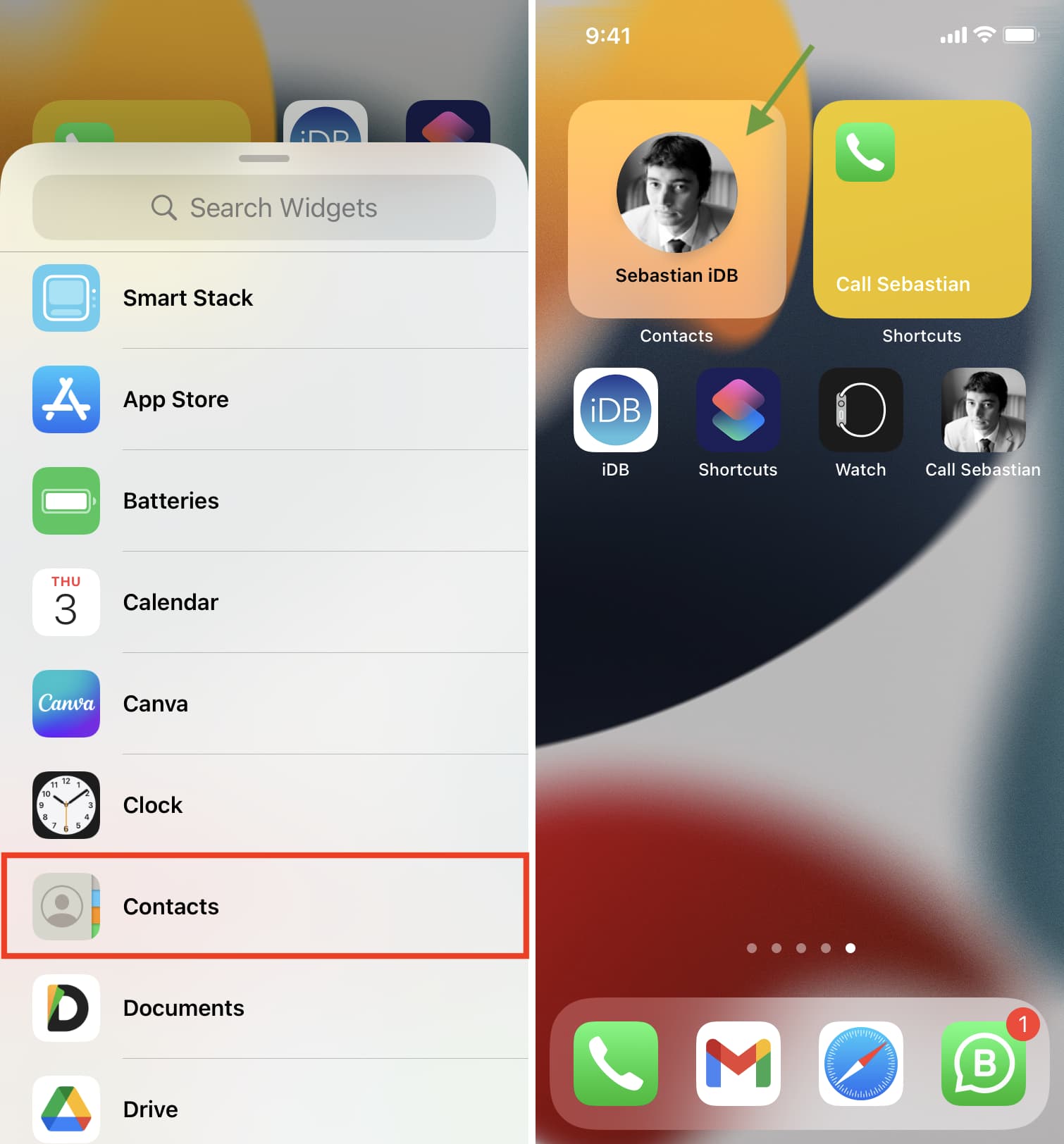 Add Contacts widget to iPhone Home Screen
