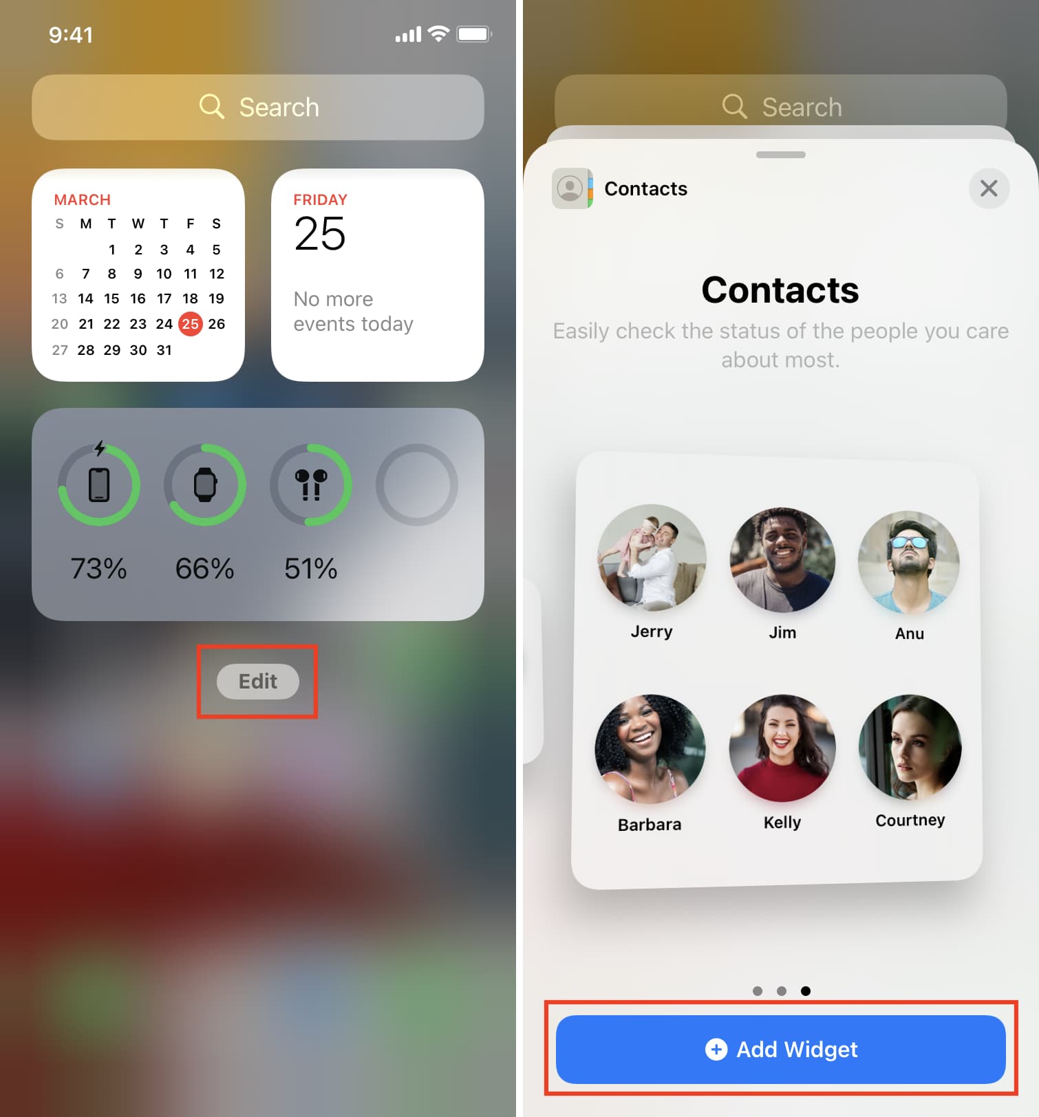 Add Contacts widget to speed dial on iPhone