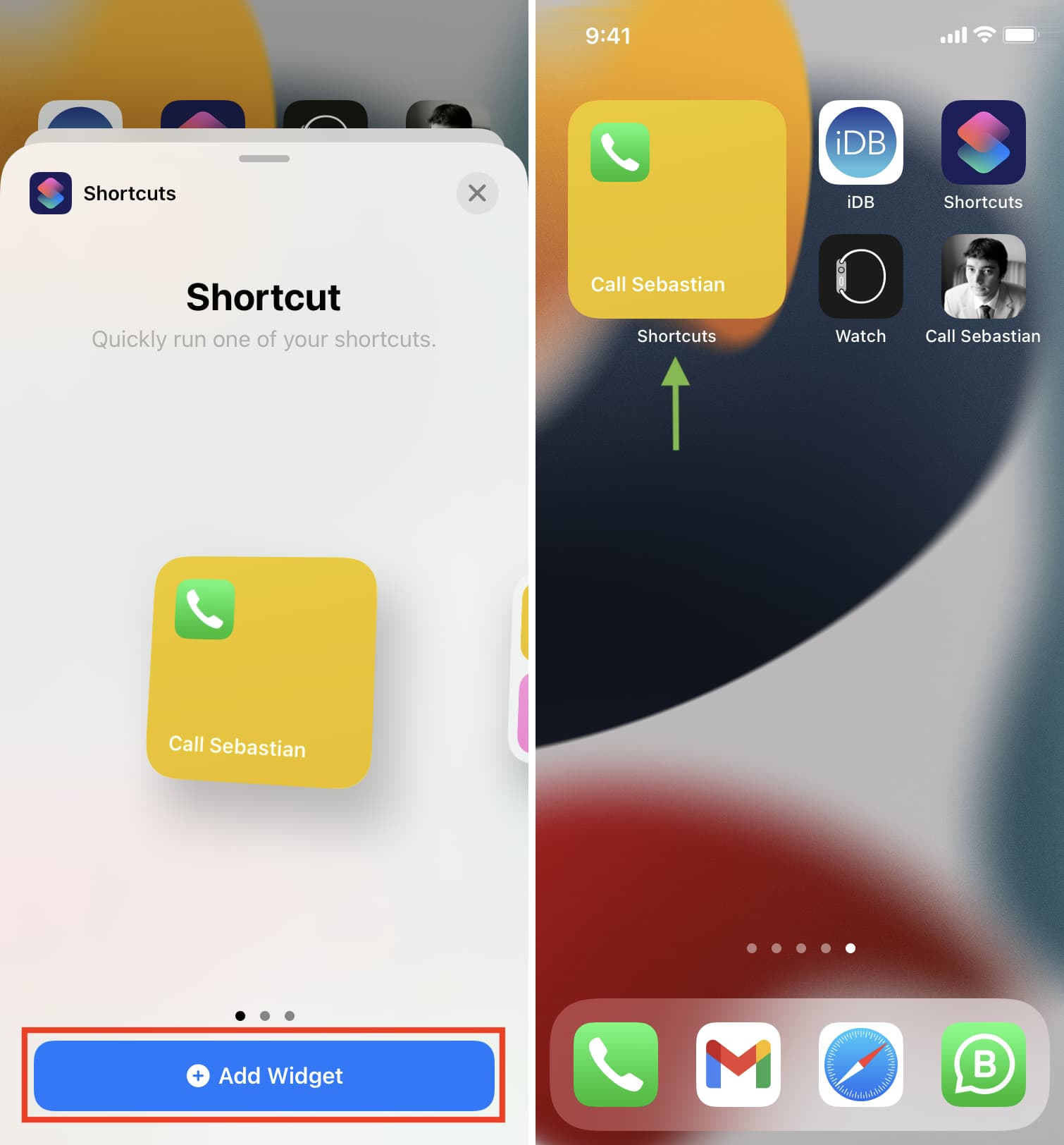 Add call shortcut widget to iPhone Home Screen
