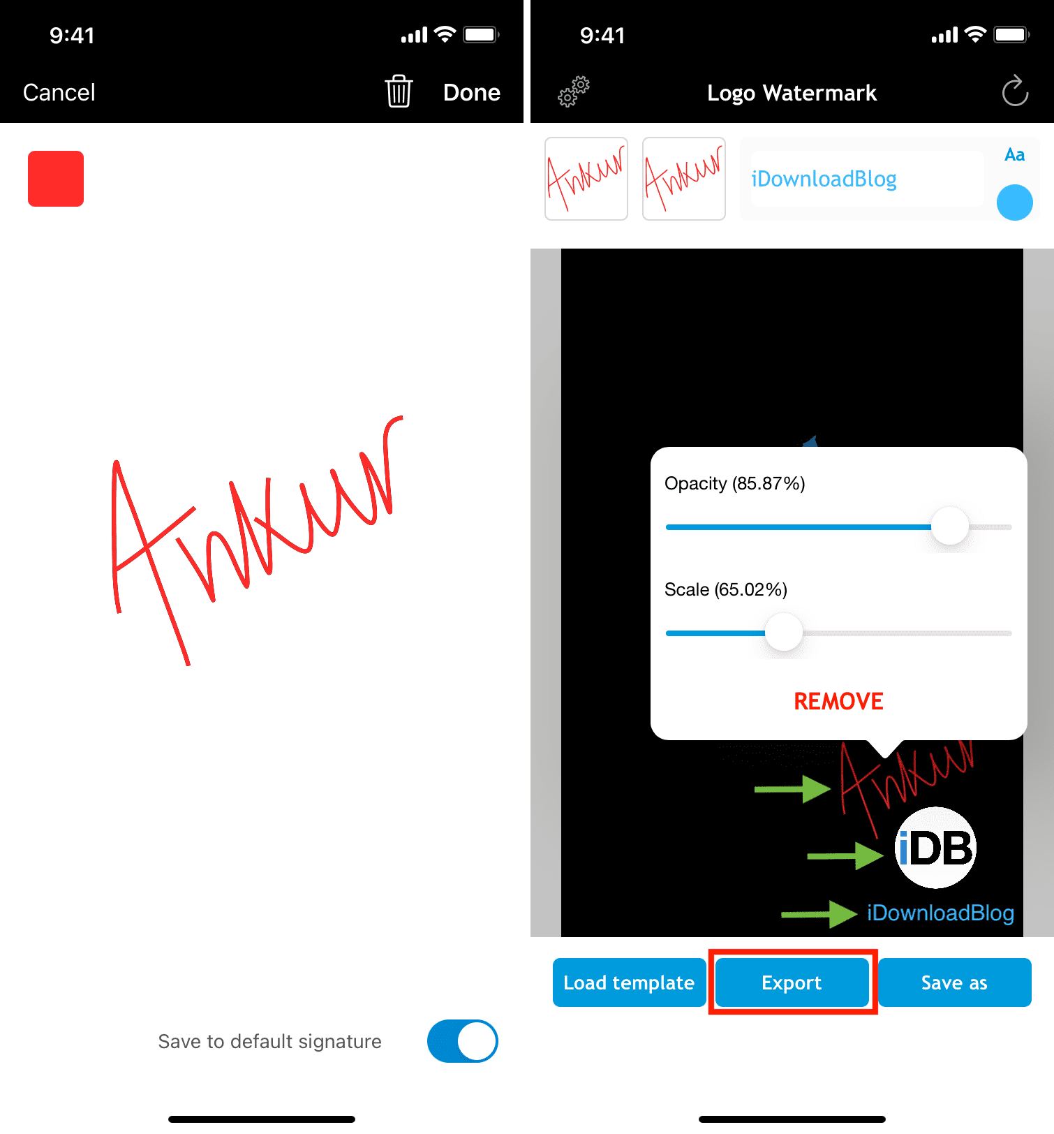 Add watermark to photo on iPhone