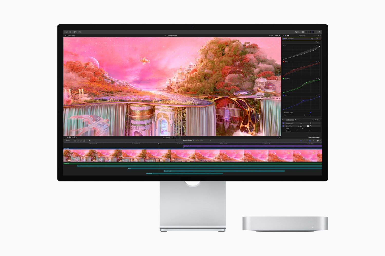 Marketing image showing Apple Studio Display and Mac mini