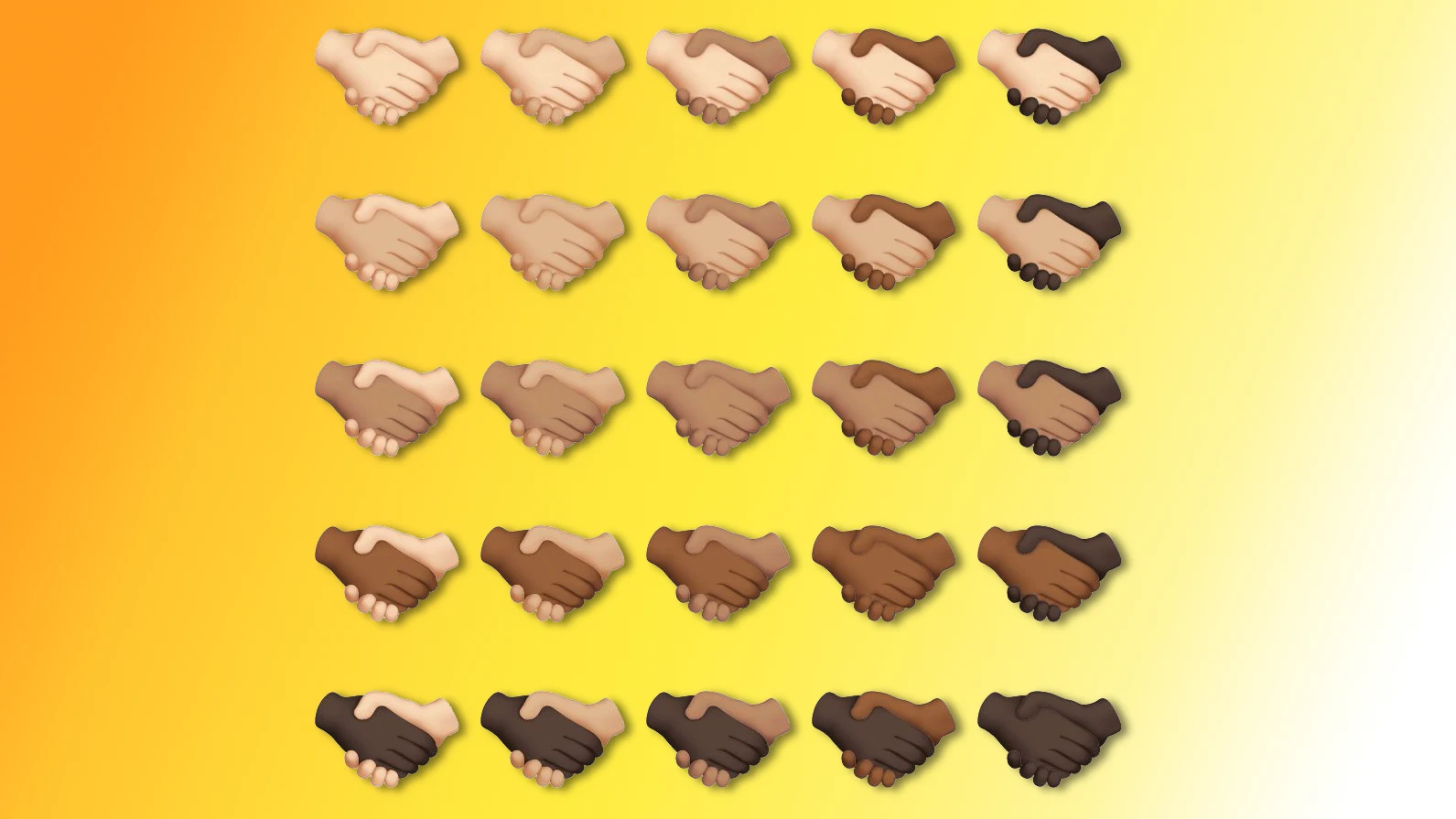 A featured image showcasing the possible skin tone combinations for the left and right hand of the handshake emoji in iOS 15.4, iPadOS 15.4 and macOS Monterey 12.3