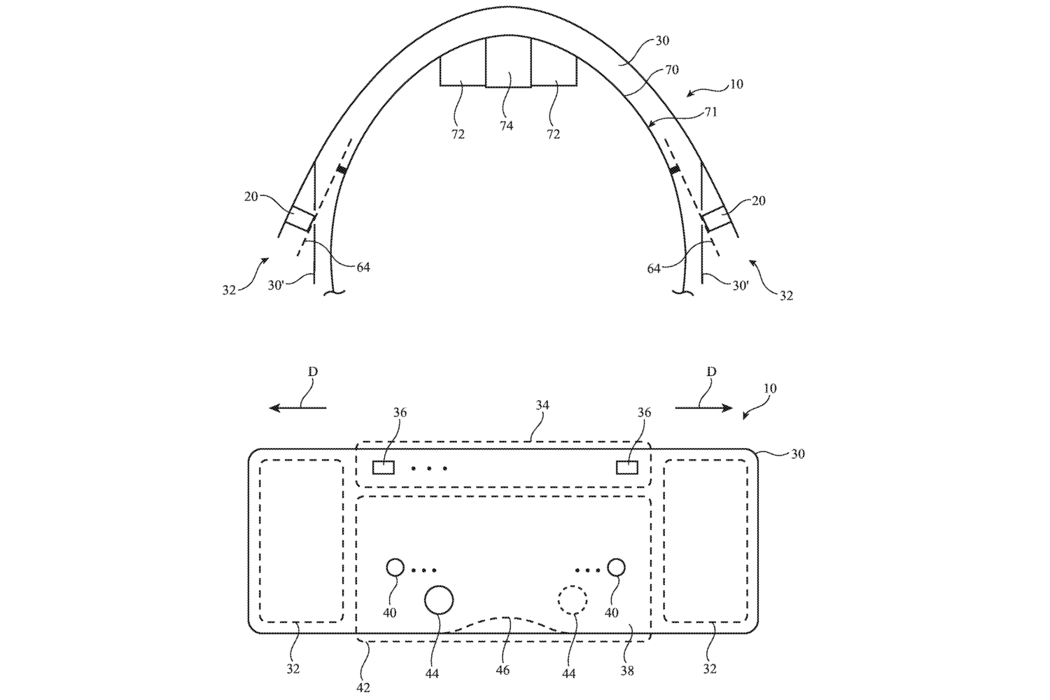 A drawing showing the design of granted USPTO patent for an Apple smart sleep mask