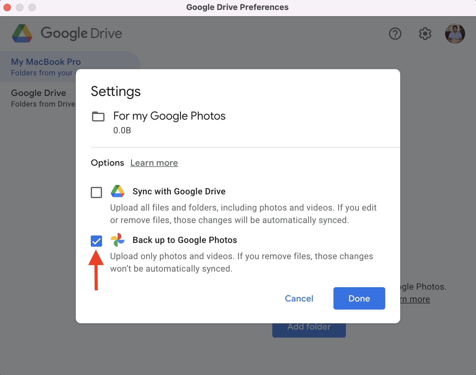 Back up to Google Photos on Mac