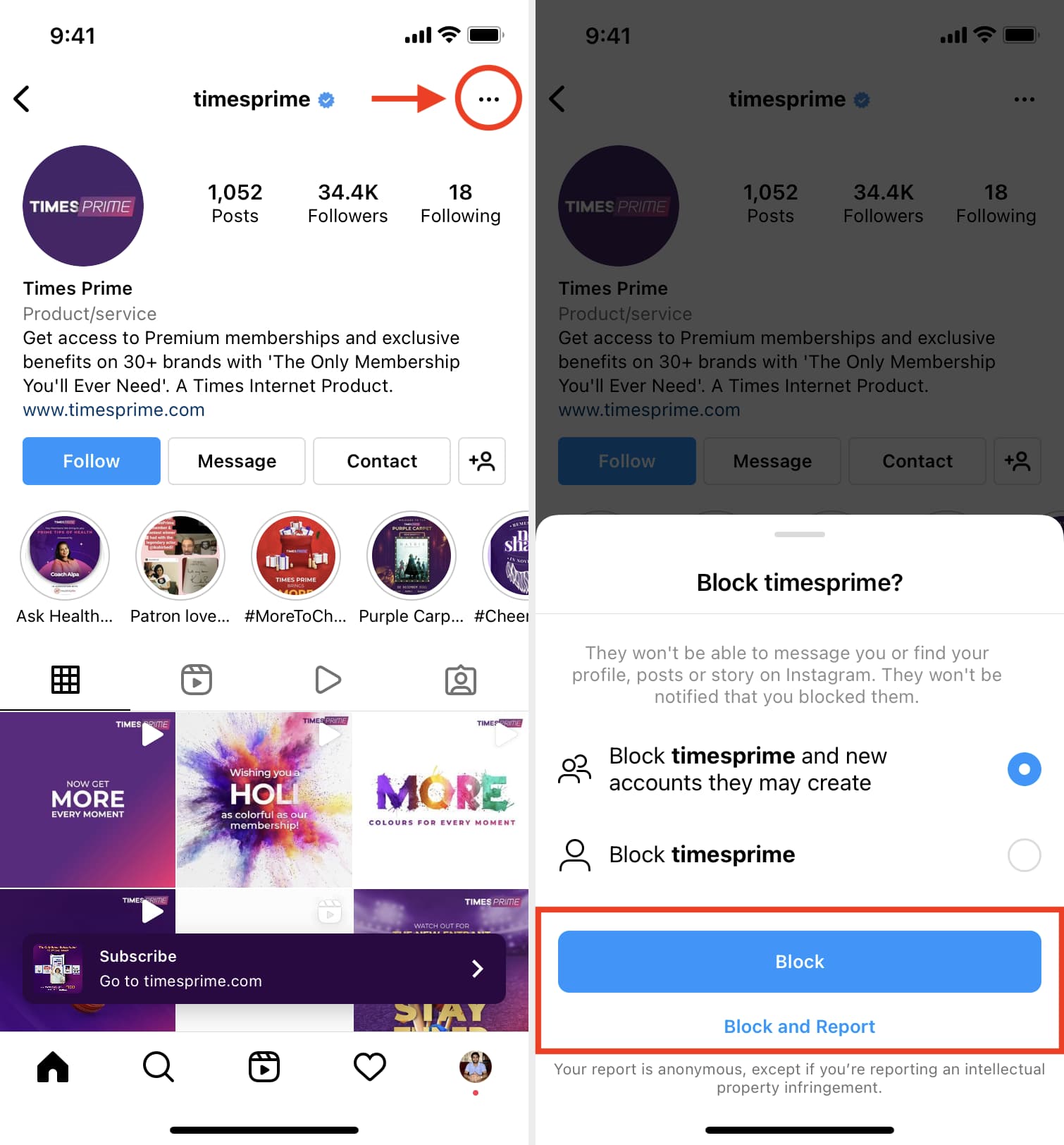Block brand ad account on Instagram to stop seeing their ads