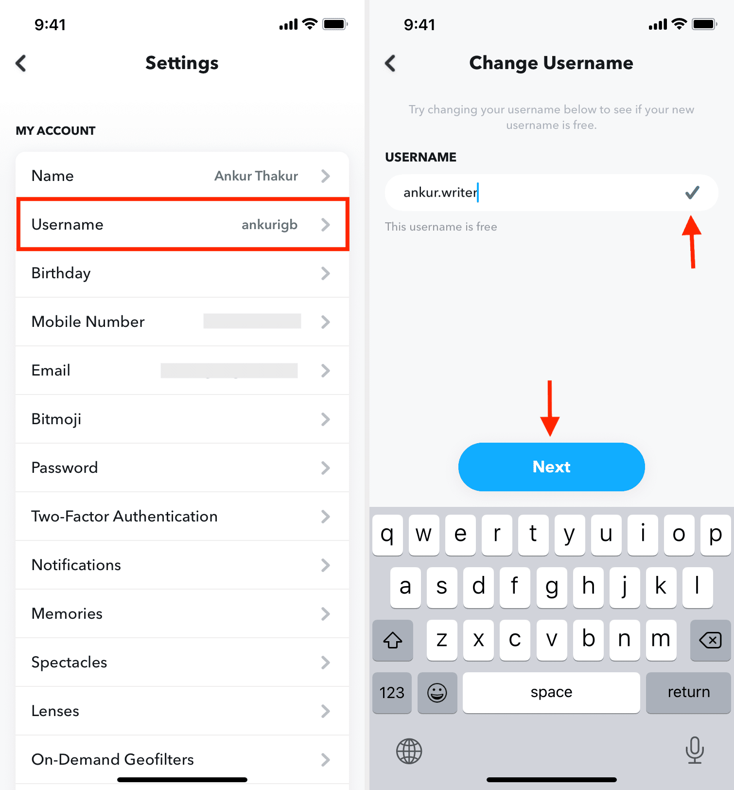 Change your username on Snapchat from app settings