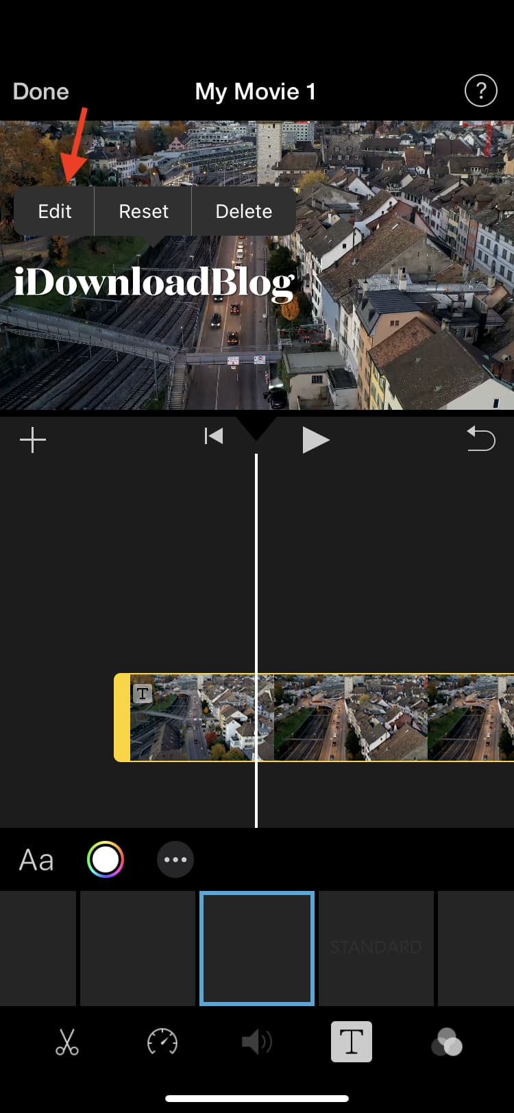 Change the title text in iMovie on iPhone