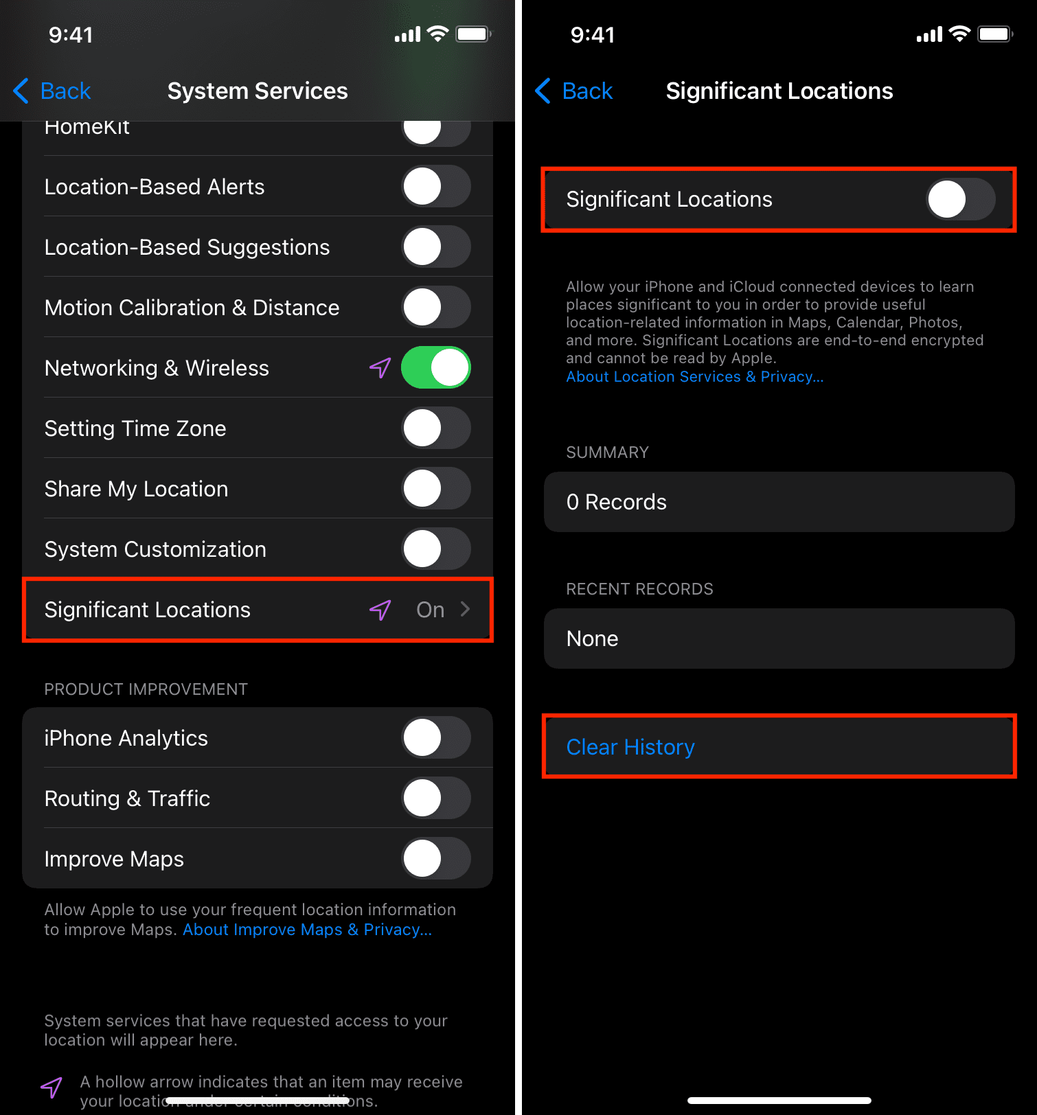 Clear History and Turn off Significant Locations on iPhone
