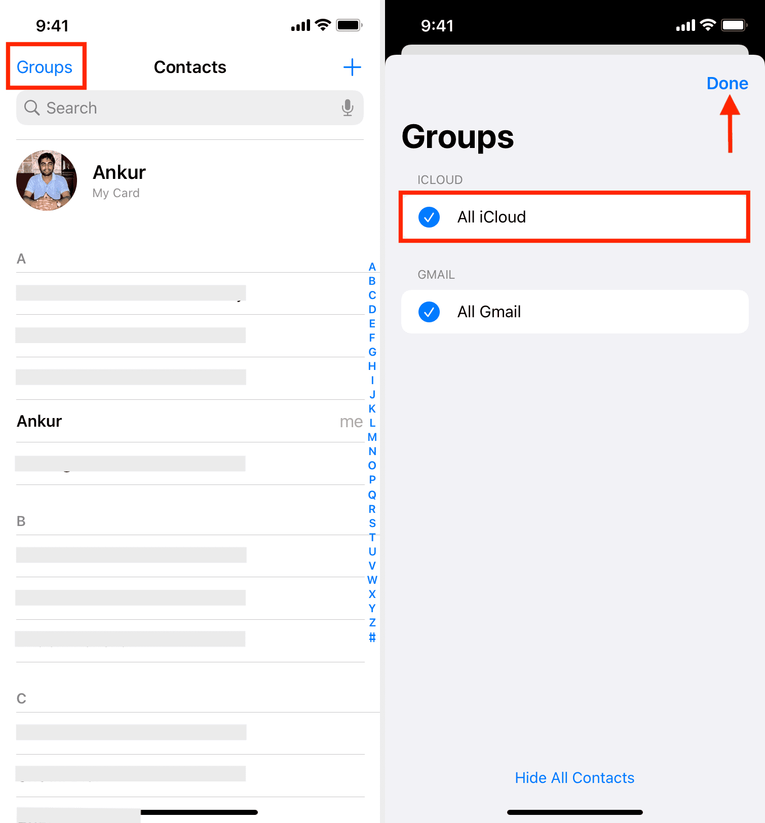 Show all iCloud contacts from contact groups on iPhone