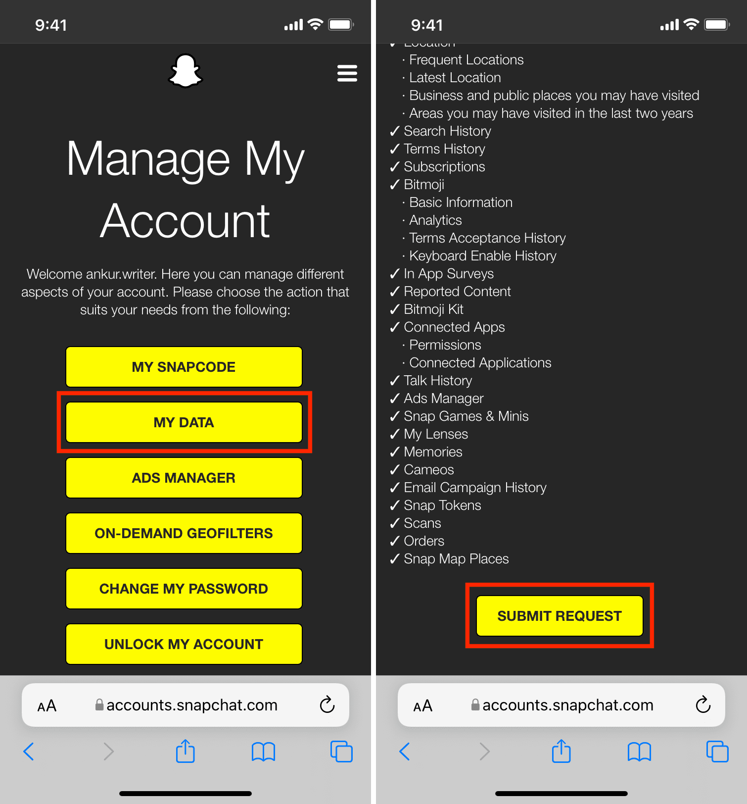 Download your Snapchat data before deleting Snapchat account permanently
