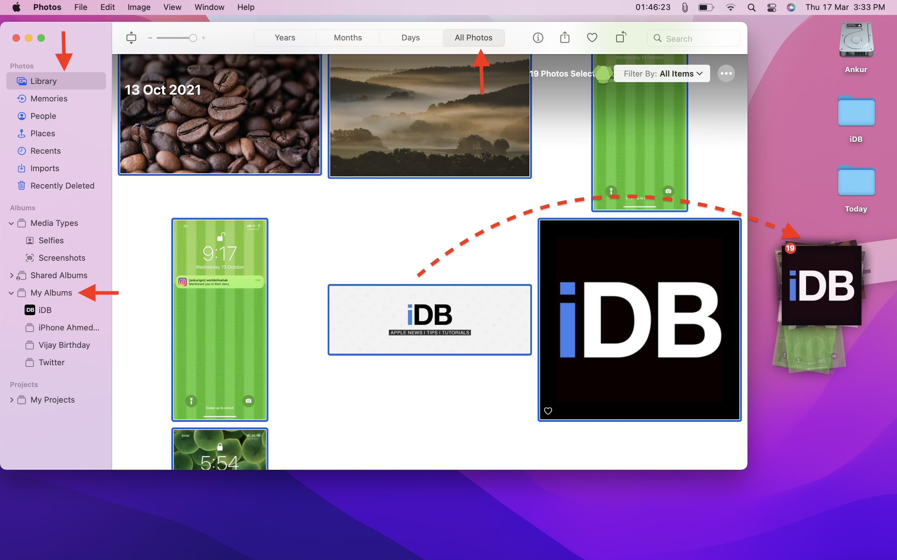 Drag pictures out of Mac Photos app to desktop folder