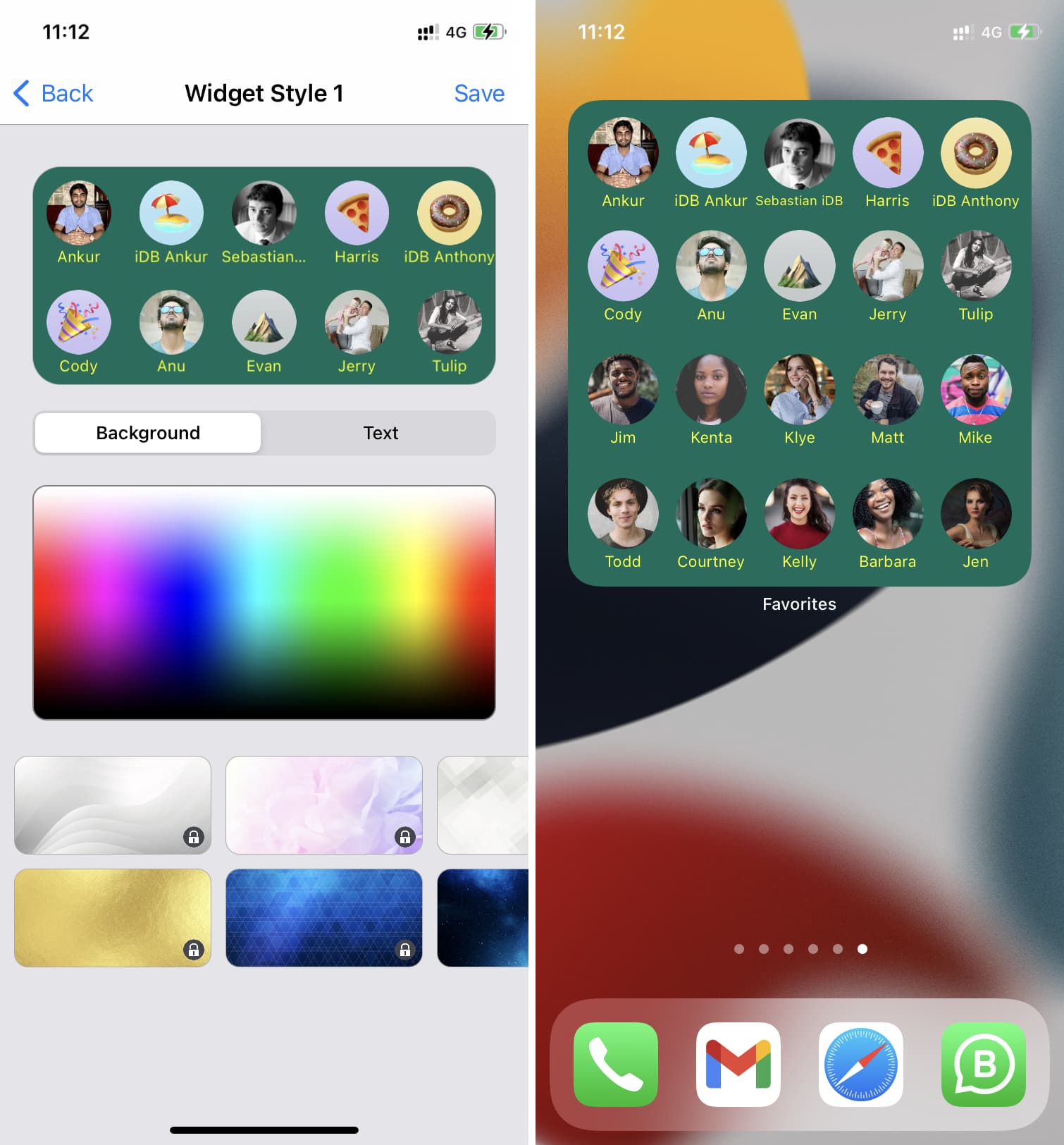 Favorites Widgets Pro on iPhone to add contacts to Home Screen