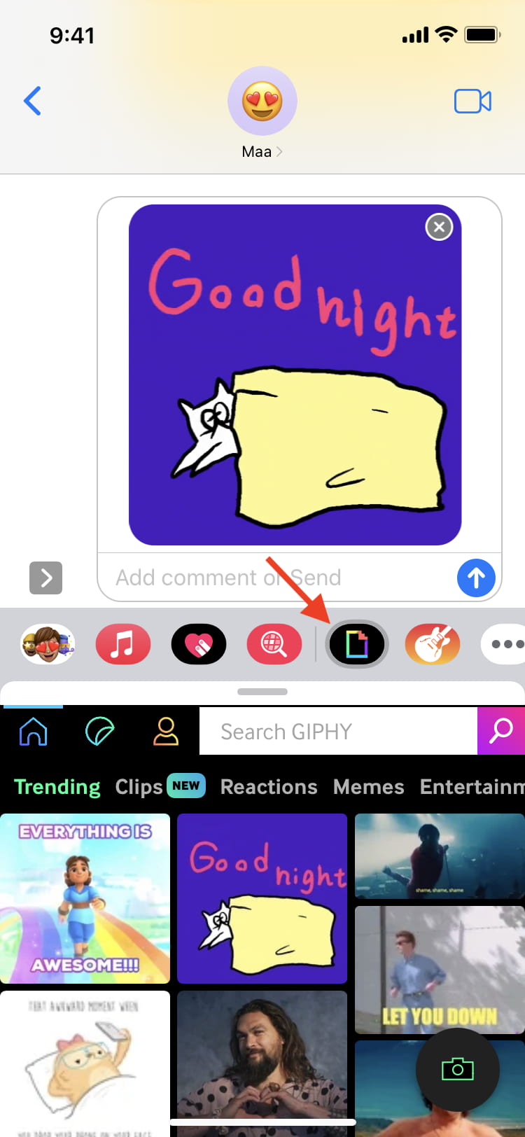 GIPHY in iMessage on iPhone