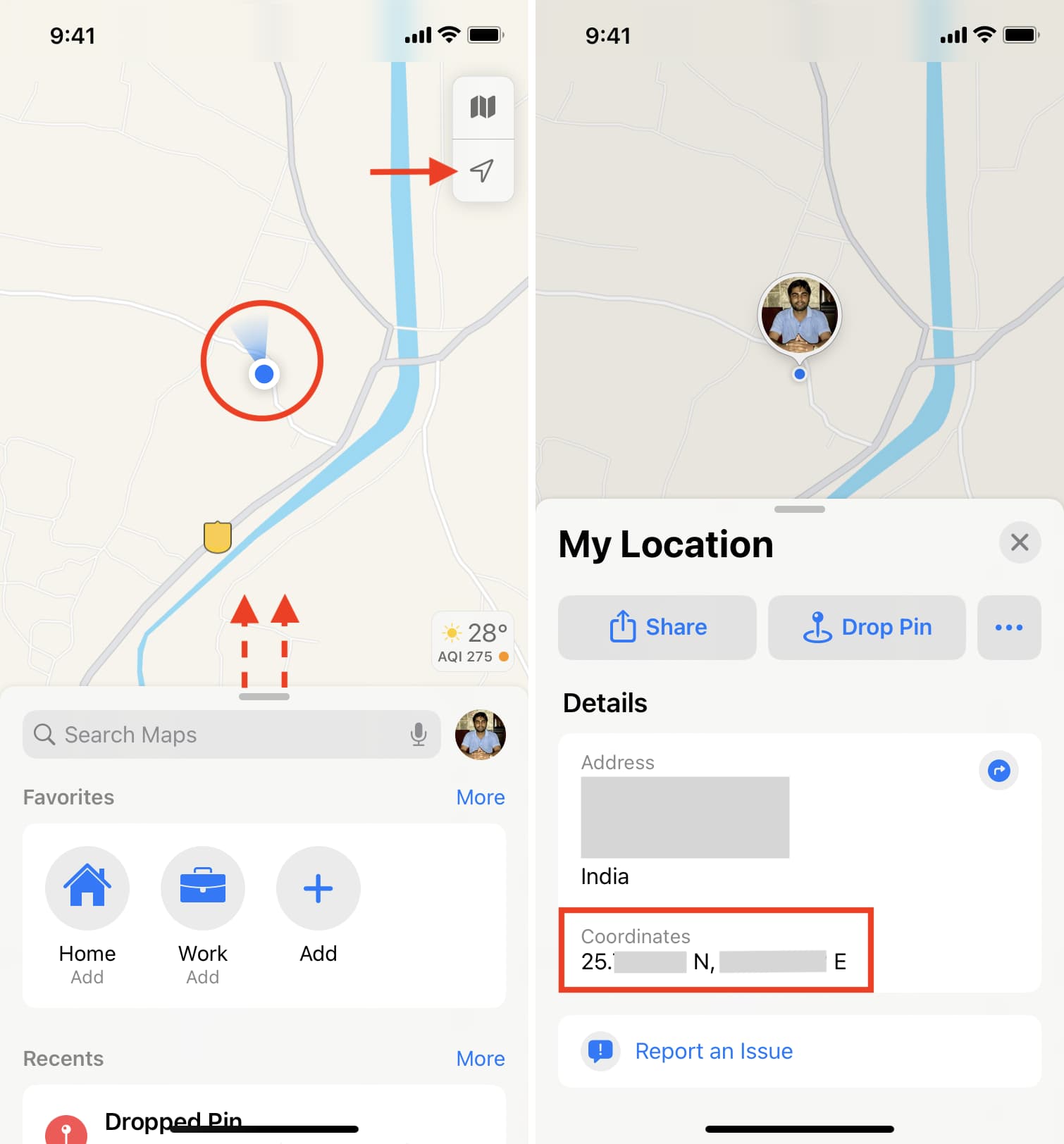GPS coordinates on iPhone in Apple Maps