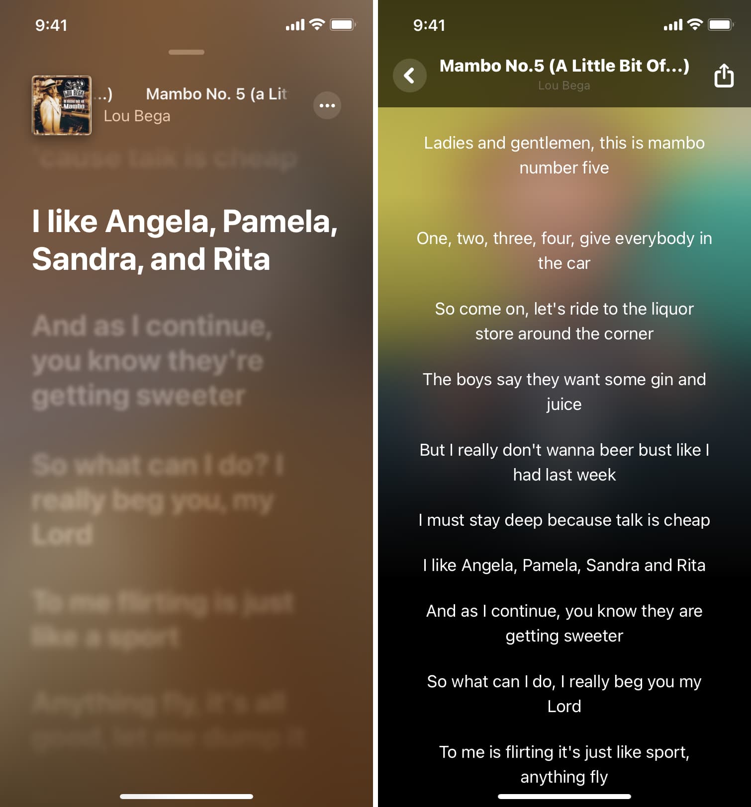 Highlighted lyrics in Apple Music and Shazam apps