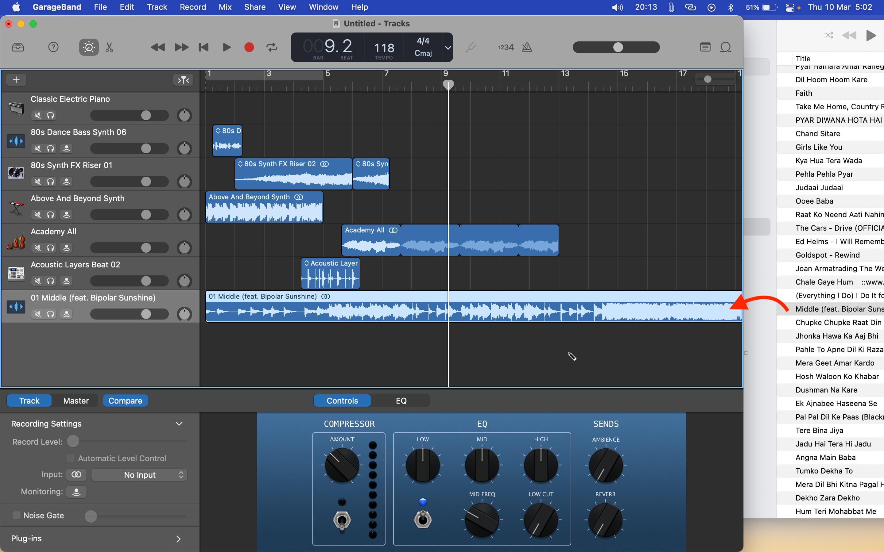Import song from Music app to GarageBand on Mac