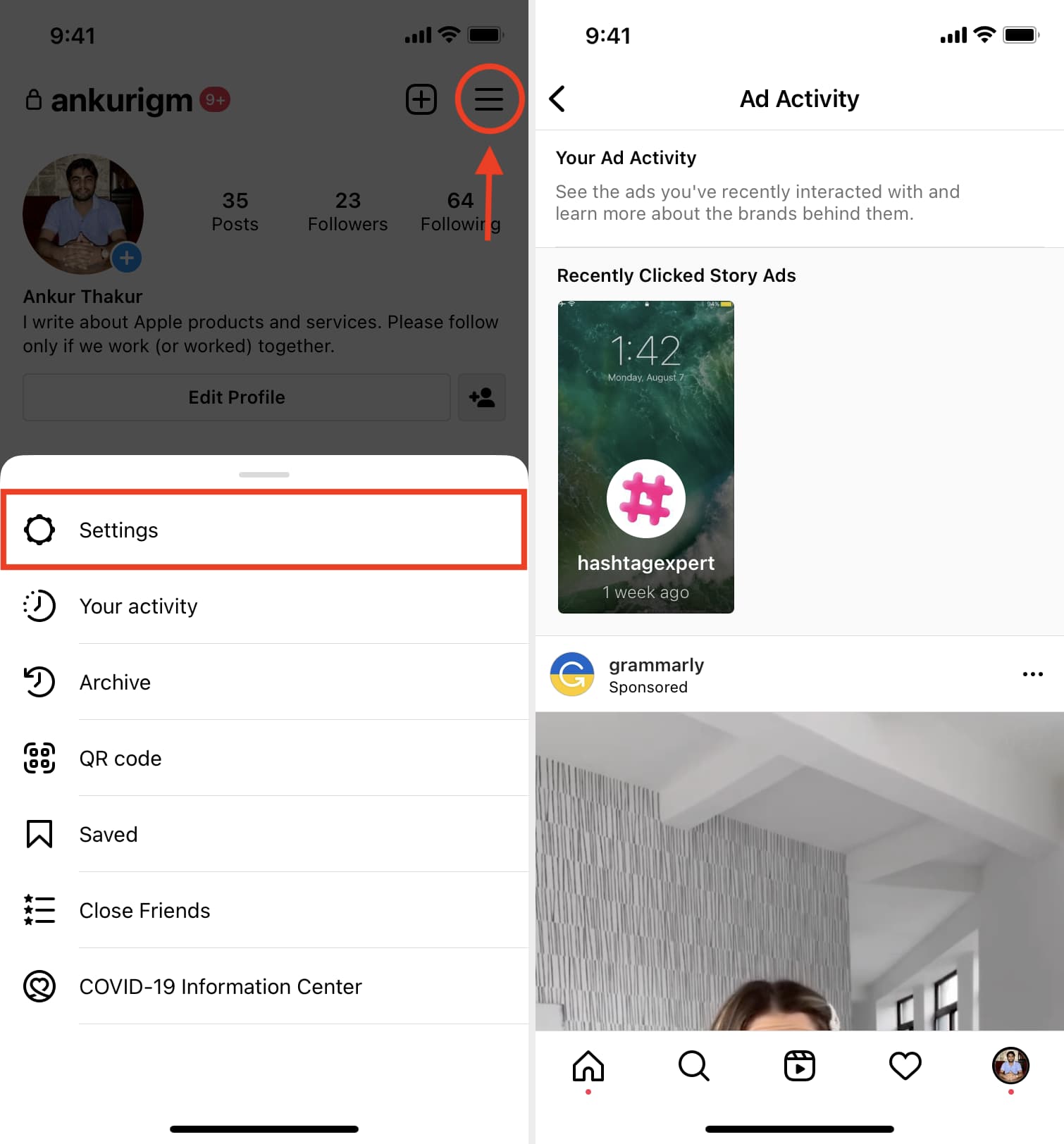 See your Instagram Ad Activity