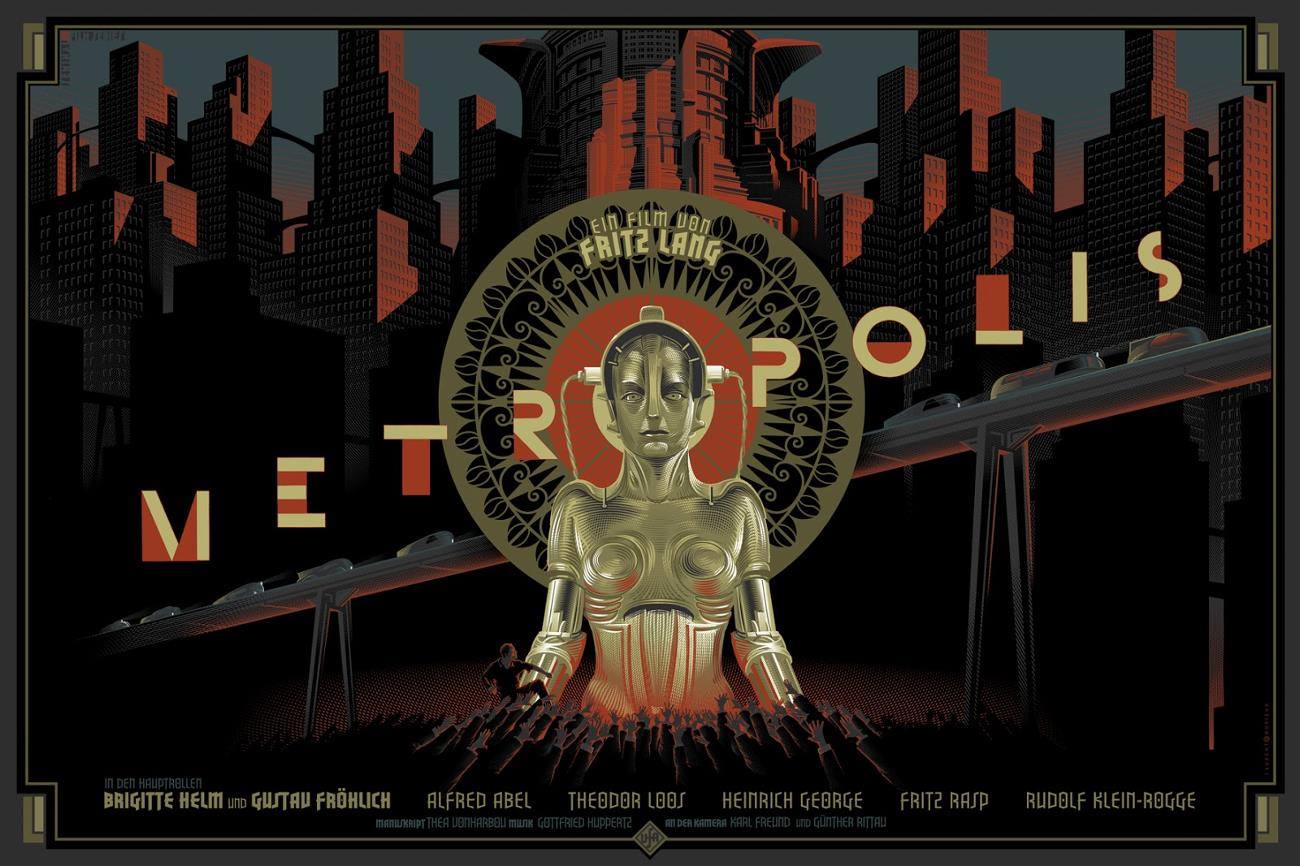 Poster artwork for the 1972 classic science fiction film “Metropolis” by Fritz Lang