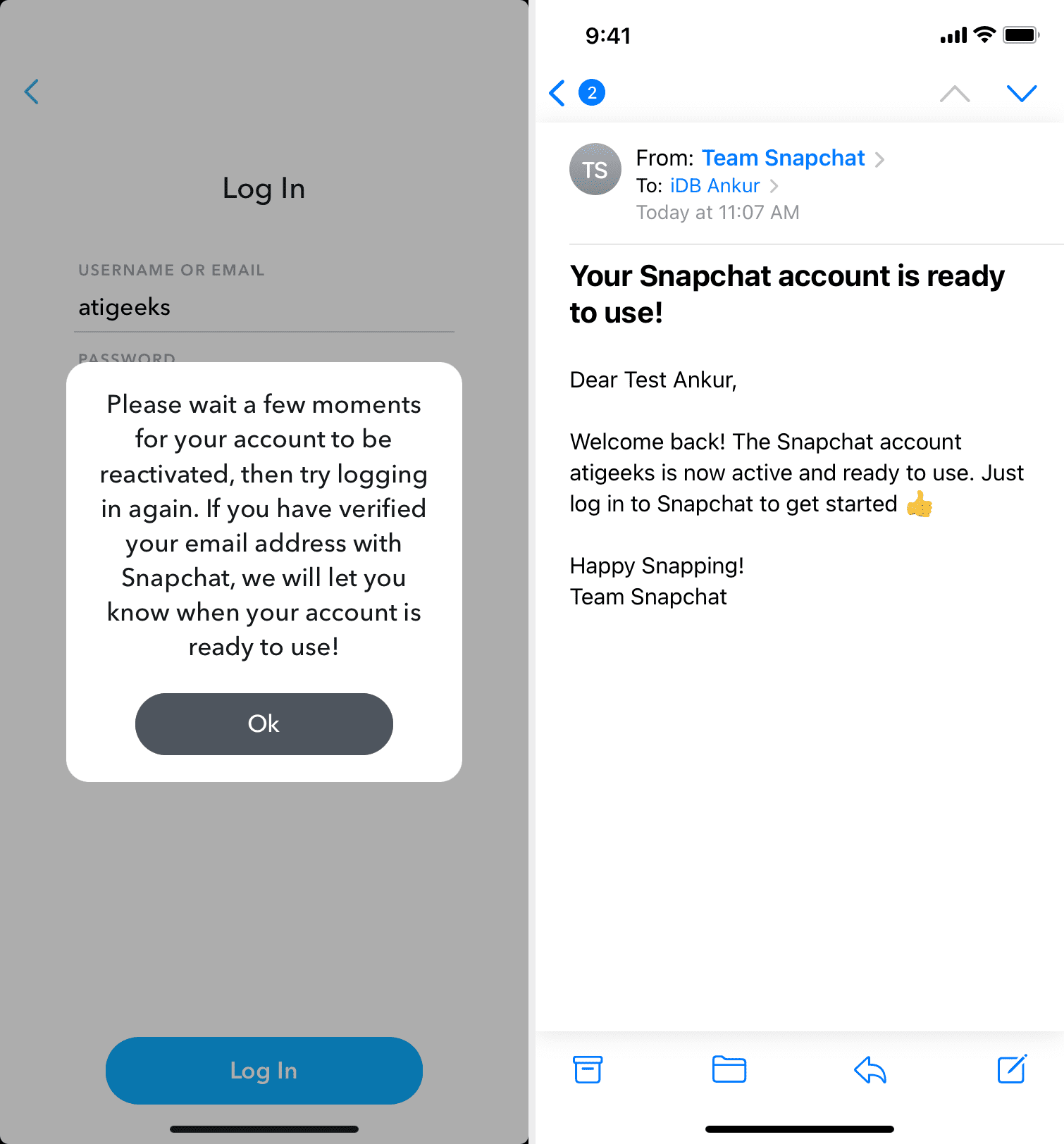 Fix the problems in reactivating Snapchat account