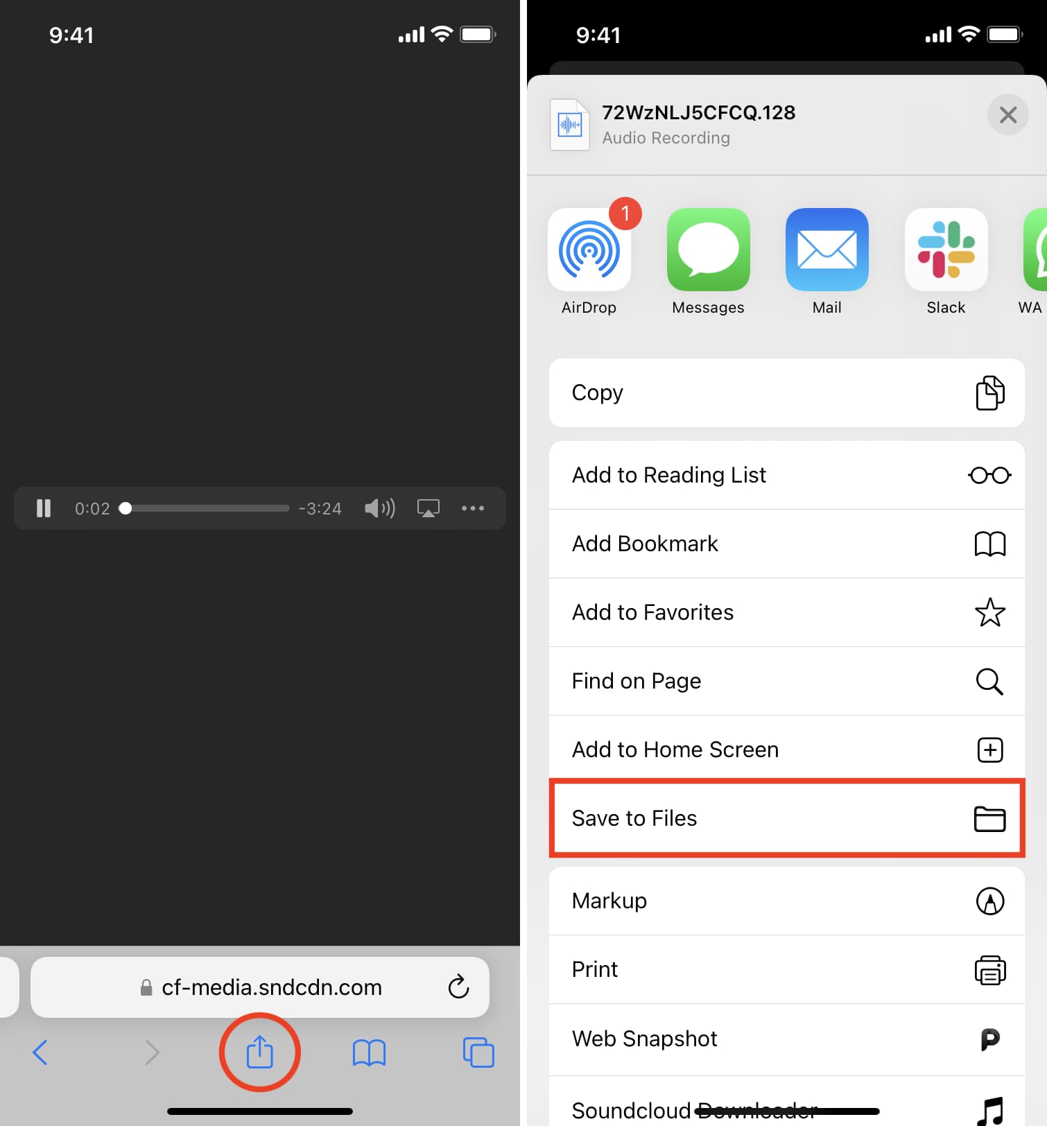 Save SoundCloud song to iPhone in the Files app