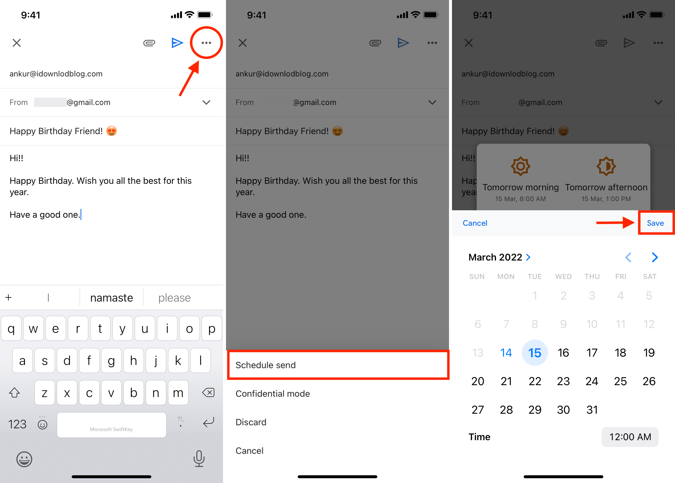 Schedule email in Gmail on iPhone