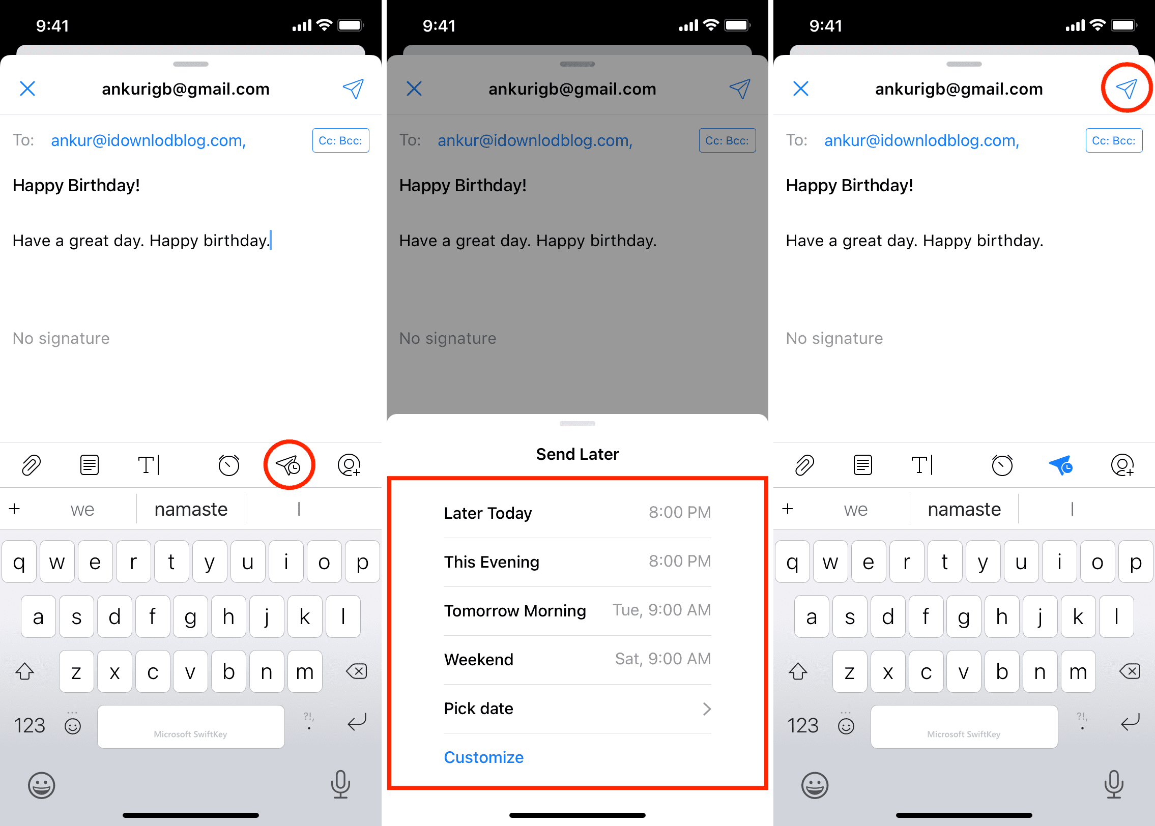 Schedule email in Spark on iPhone