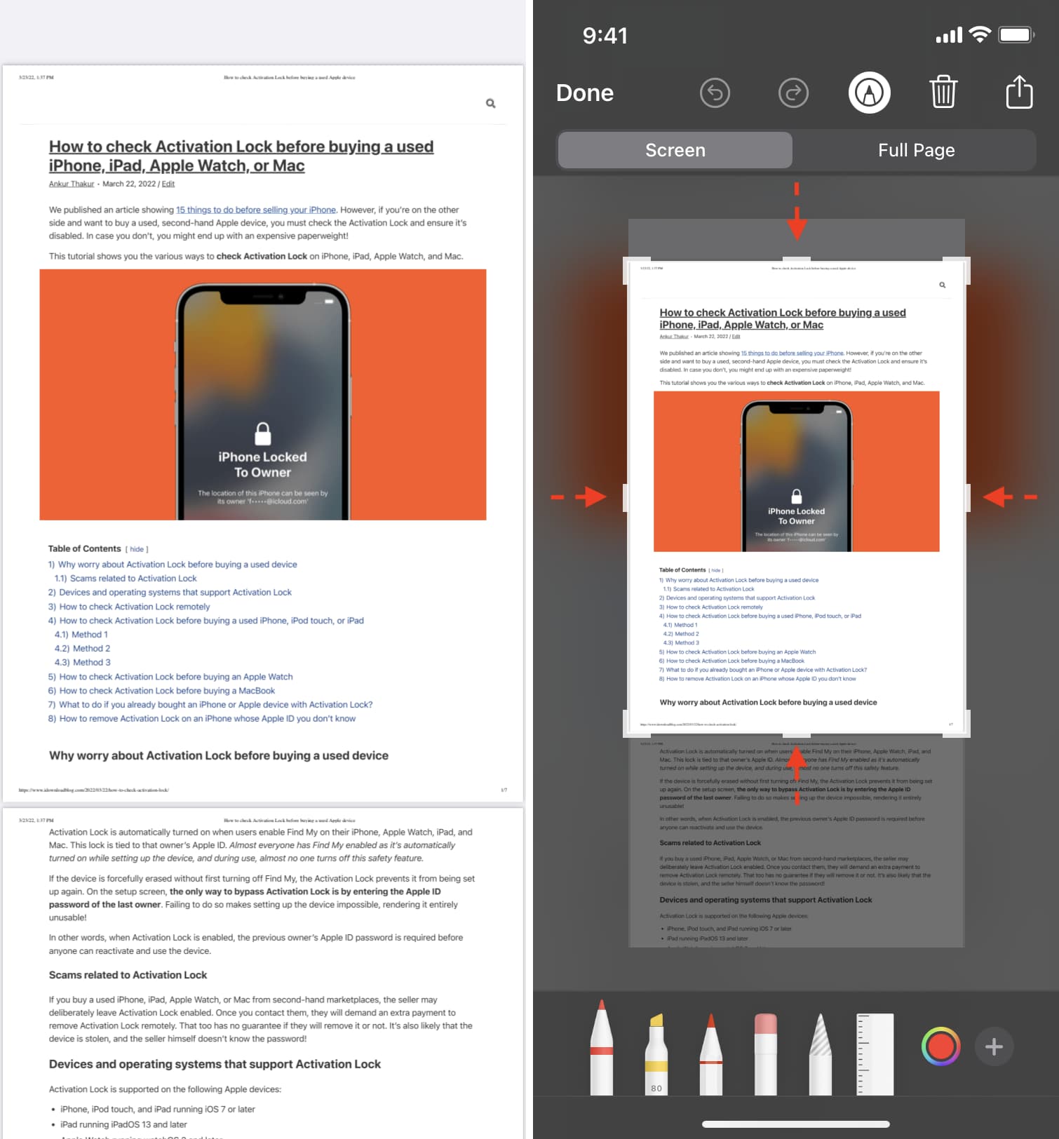 Take screenshot of a PDF and save it as image on iPhone